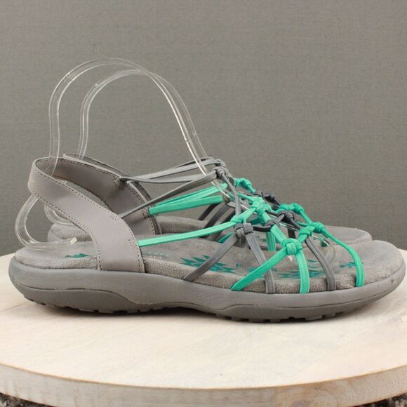 Skechers Sandals Womens 8 Gray Green Strappy Comfort Outdoor Casual - Picture 1 of 11